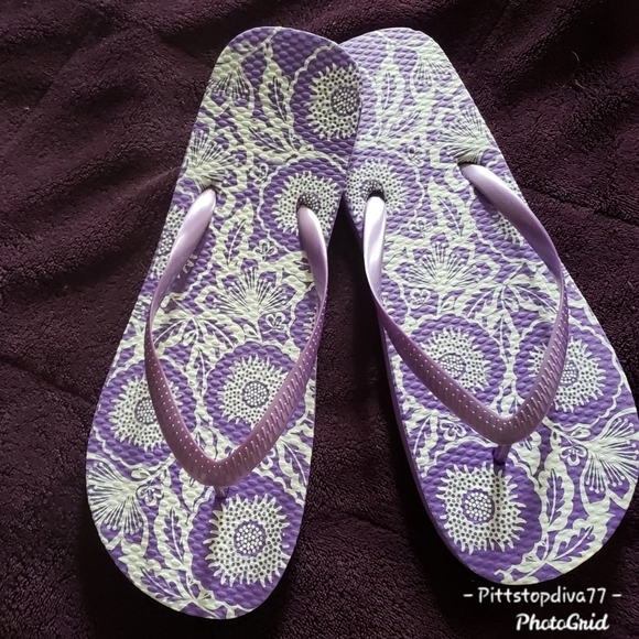 Shoes - Purple Floral Flip Flops